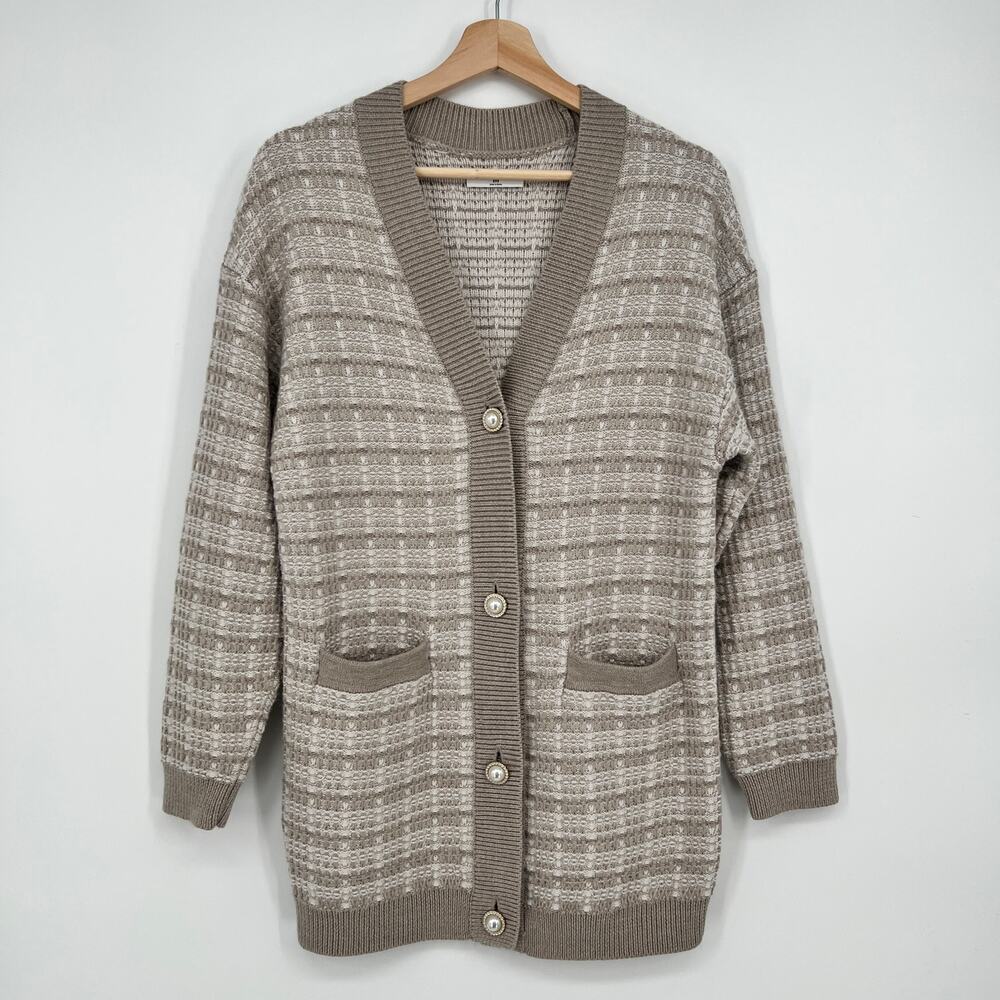 Aritzia Babaton Lacer Cardigan 100% Merino Wool Womens 2XS Oat Cream Sweater
